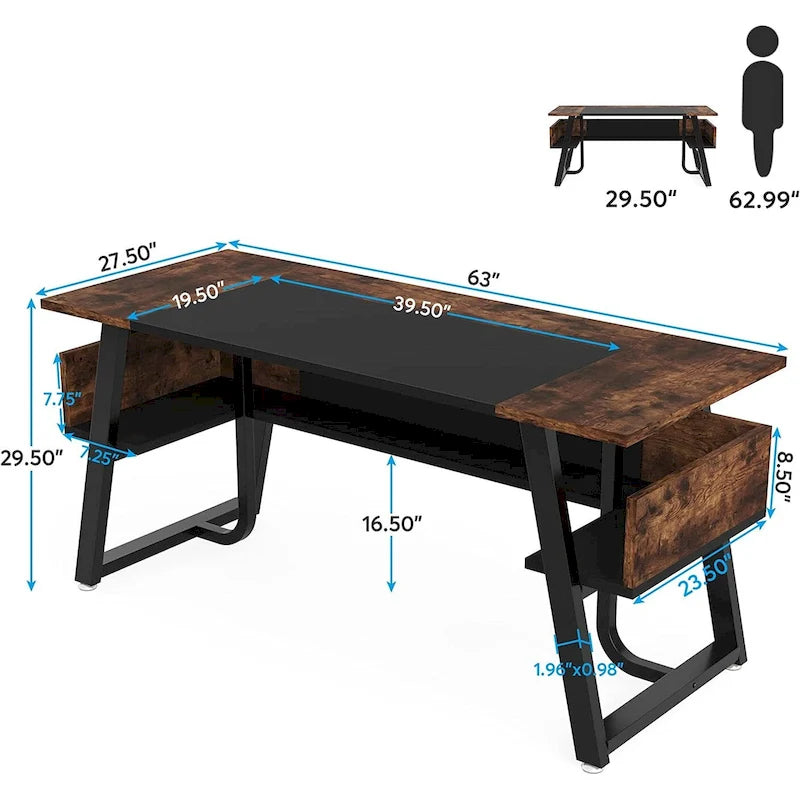 Bureau de direction avec étagère de rangement, poste de travail professionnel, bureau d'écriture pour la pièce du patron