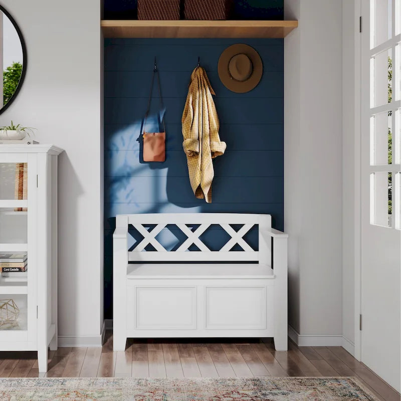 Banc de rangement transitionnel Halifax en BOIS MASSIF, largeur 36 pouces, pour petite entrée - 17P x 36L x 27,8H