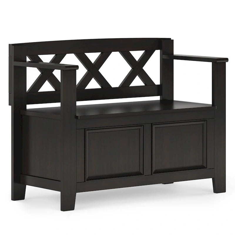 Banc de rangement transitionnel Halifax en BOIS MASSIF, largeur 36 pouces, pour petite entrée - 17P x 36L x 27,8H