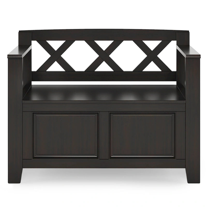 Banc de rangement transitionnel Halifax en BOIS MASSIF, largeur 36 pouces, pour petite entrée - 17P x 36L x 27,8H