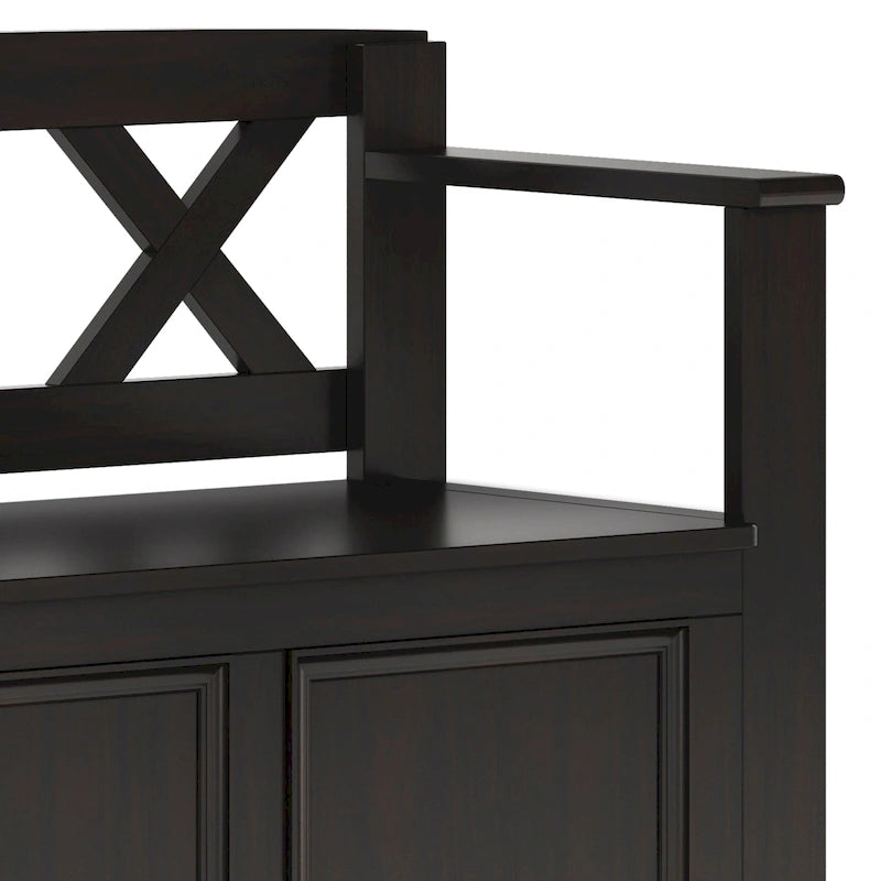 Banc de rangement transitionnel Halifax en BOIS MASSIF, largeur 36 pouces, pour petite entrée - 17P x 36L x 27,8H