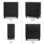 Commode noire à 3 tiroirs, moderne, en rotin, meuble de rangement d'appoint pour chambre à coucher