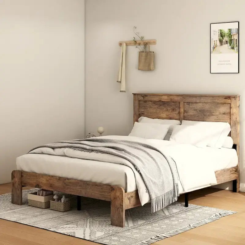 Cadre de lit plateforme en bois grand lit pour chambre à coucher