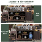 Îlot de cuisine extérieure, Desserte de bar roulante et Meuble de rangement, Table de barbecue d'extérieur de style fermier avec plateau en acier inoxydable et porte-serviettes