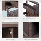 Îlot de cuisine extérieure, Desserte de bar roulante et Meuble de rangement, Table de barbecue d'extérieur de style fermier avec plateau en acier inoxydable et porte-serviettes