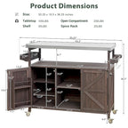 Îlot de cuisine extérieure, Desserte de bar roulante et Meuble de rangement, Table de barbecue d'extérieur de style fermier avec plateau en acier inoxydable et porte-serviettes