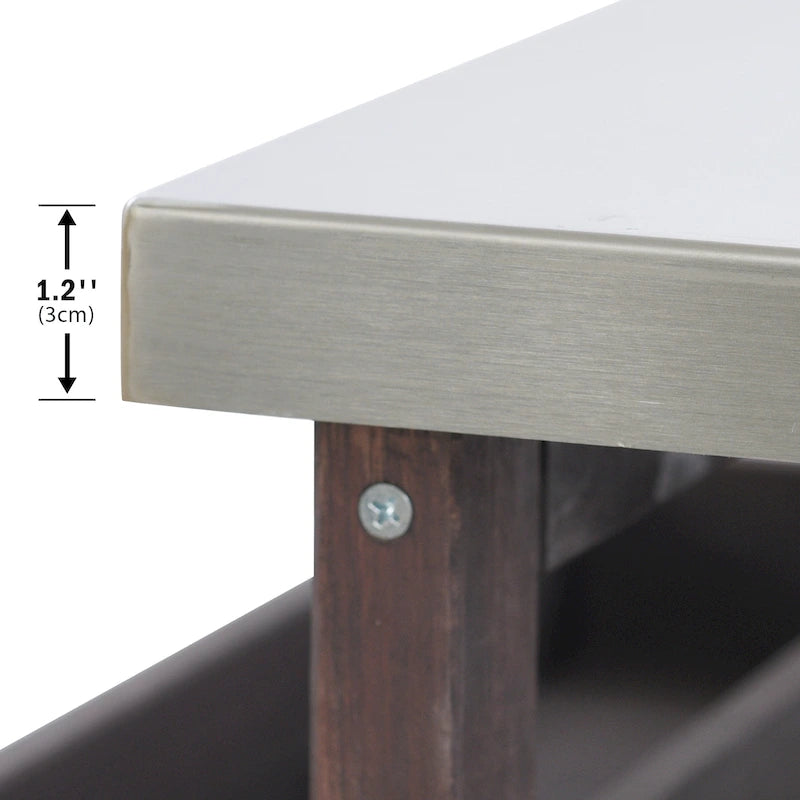 Îlot de cuisine extérieure, Desserte de bar roulante et Meuble de rangement, Table de barbecue d'extérieur de style fermier avec plateau en acier inoxydable et porte-serviettes