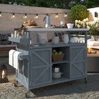 Îlot de cuisine extérieure, Desserte de bar roulante et Meuble de rangement, Table de barbecue d'extérieur de style fermier avec plateau en acier inoxydable et porte-serviettes