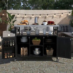 Îlot de cuisine extérieure, Desserte de bar roulante et Meuble de rangement, Table de barbecue d'extérieur de style fermier avec plateau en acier inoxydable et porte-serviettes