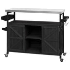 Îlot de cuisine extérieure, Desserte de bar roulante et Meuble de rangement, Table de barbecue d'extérieur de style fermier avec plateau en acier inoxydable et porte-serviettes