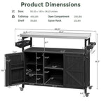 Îlot de cuisine extérieure, Desserte de bar roulante et Meuble de rangement, Table de barbecue d'extérieur de style fermier avec plateau en acier inoxydable et porte-serviettes