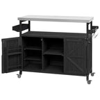 Îlot de cuisine extérieure, Desserte de bar roulante et Meuble de rangement, Table de barbecue d'extérieur de style fermier avec plateau en acier inoxydable et porte-serviettes