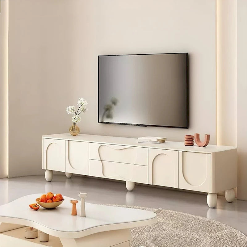 Meuble TV de 78 pouces avec rangement, console média de luxe crème, espace de rangement supplémentaire - 78 pouces de large