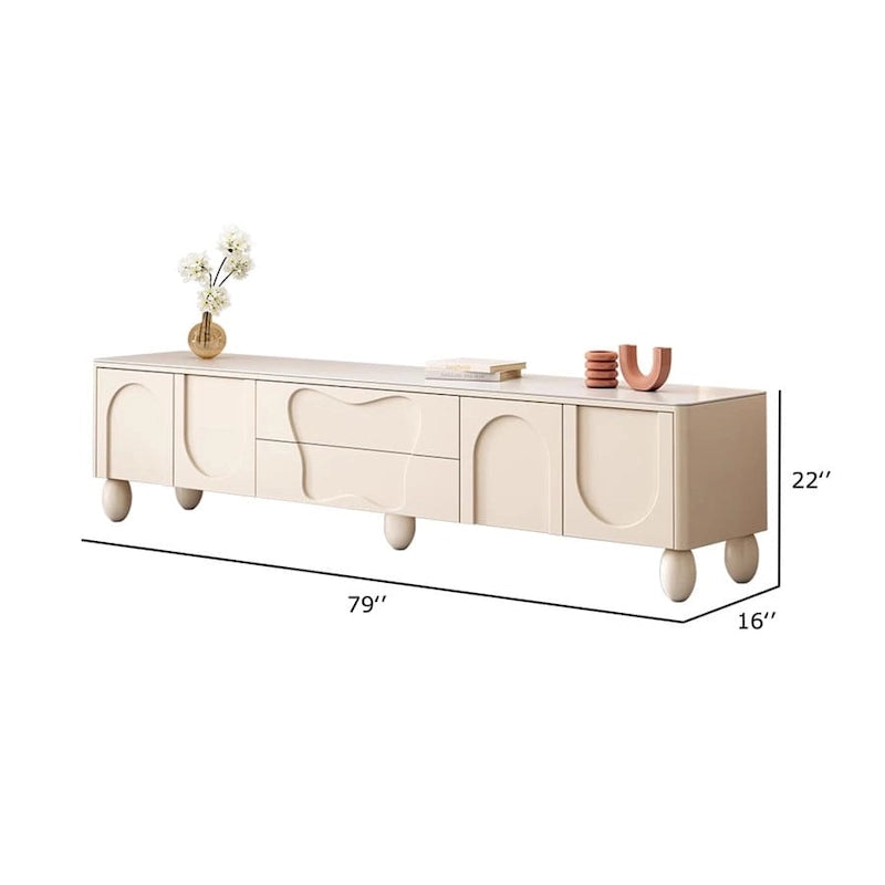 Meuble TV de 78 pouces avec rangement, console média de luxe crème, espace de rangement supplémentaire - 78 pouces de large