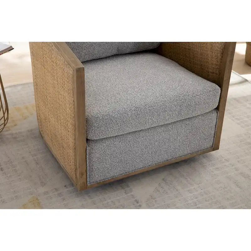 Fauteuil pivotant, fauteuil d'appoint rond confortable, fauteuil club pivotant à 360 degrés, fauteuil de loisirs avec cadre en rotin tressé