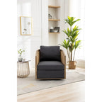 Fauteuil pivotant, fauteuil d'appoint rond confortable, fauteuil club pivotant à 360 degrés, fauteuil de loisirs avec cadre en rotin tressé