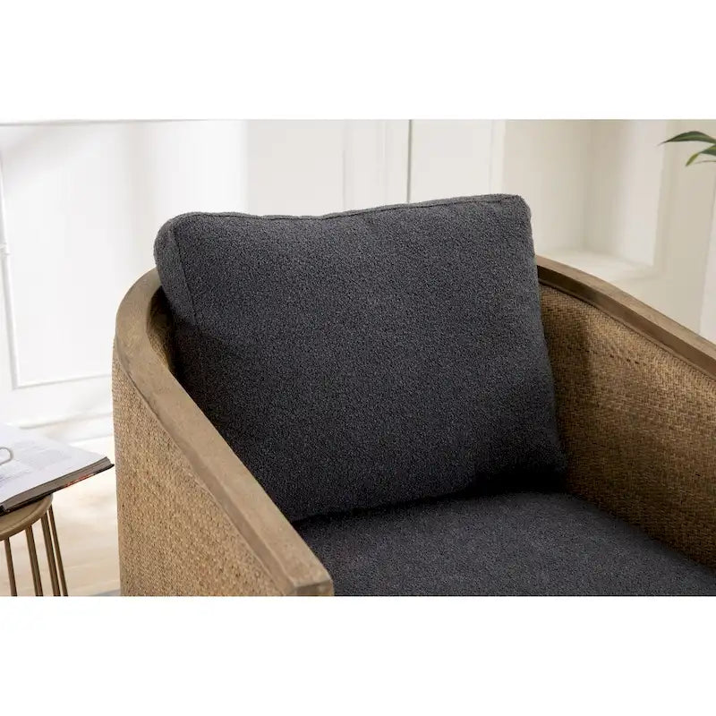 Fauteuil pivotant, fauteuil d'appoint rond confortable, fauteuil club pivotant à 360 degrés, fauteuil de loisirs avec cadre en rotin tressé