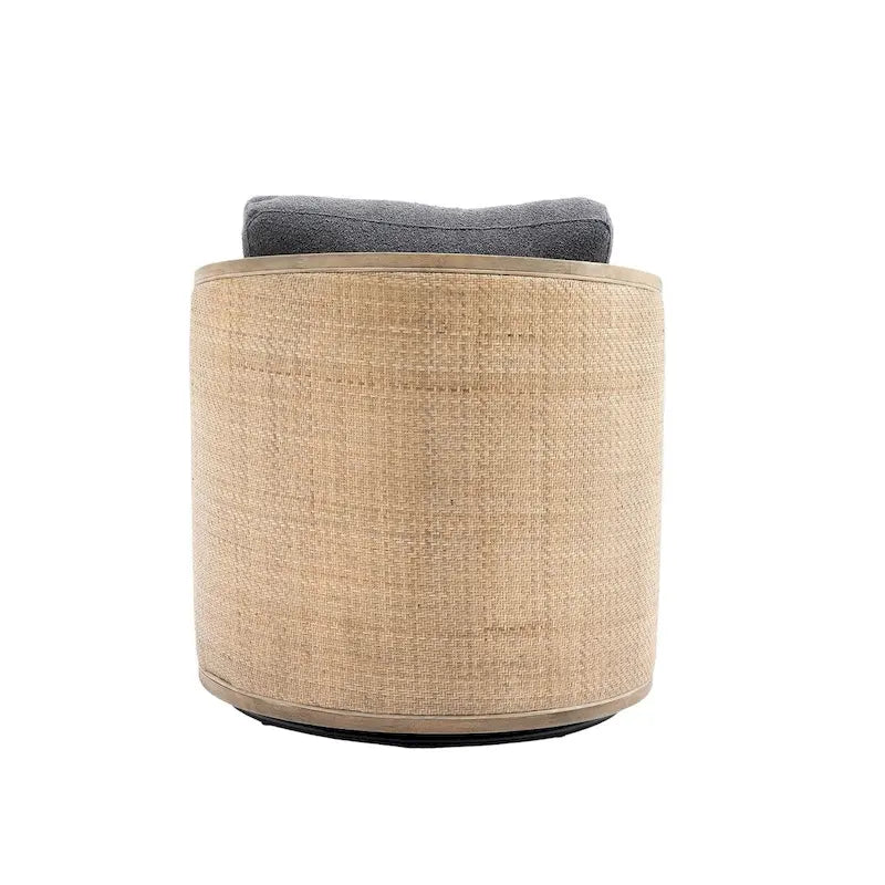 Fauteuil pivotant, fauteuil d'appoint rond confortable, fauteuil club pivotant à 360 degrés, fauteuil de loisirs avec cadre en rotin tressé