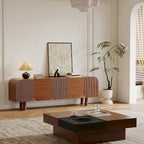 Meuble TV en bois mi-siècle, Console média moderne marron pour salon, Pré-assemblé - 70,87x15,7