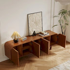 Meuble TV en bois mi-siècle, Console média moderne marron pour salon, Pré-assemblé - 70,87x15,7