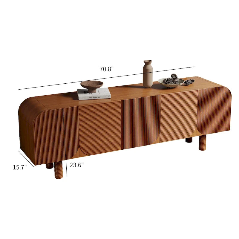 Meuble TV en bois mi-siècle, Console média moderne marron pour salon, Pré-assemblé - 70,87x15,7