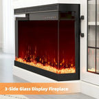 Meuble TV avec cheminée électrique et étagères en verre réglables