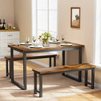 Ensemble table à manger de ferme avec 2 bancs, ensemble de 3 pièces
