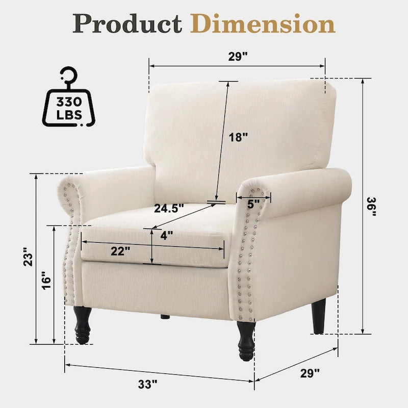 Fauteuil moderne rembourré avec clous décoratifs et pieds en bois