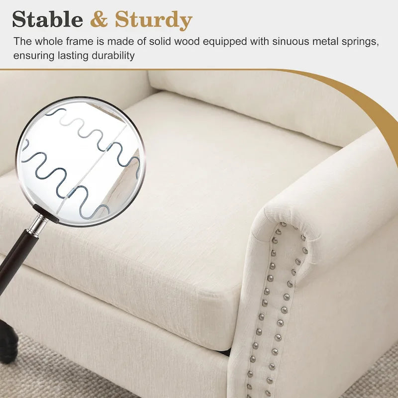 Fauteuil moderne rembourré avec clous décoratifs et pieds en bois