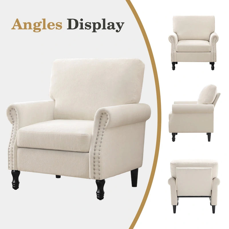 Fauteuil moderne rembourré avec clous décoratifs et pieds en bois