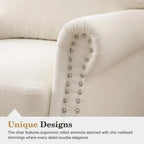 Fauteuil moderne rembourré avec clous décoratifs et pieds en bois