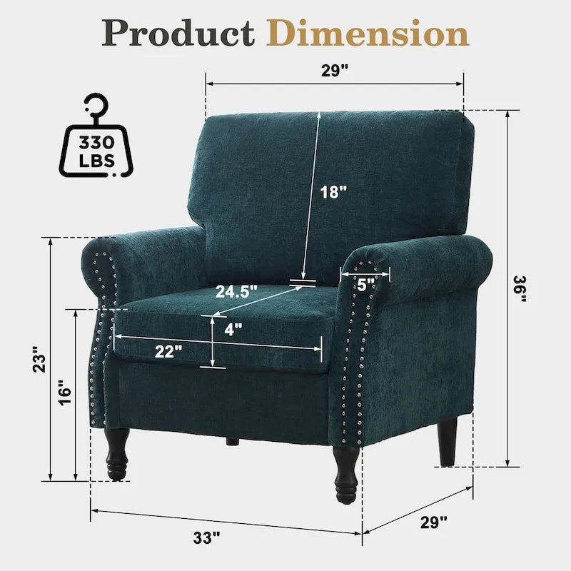 Fauteuil moderne rembourré avec clous décoratifs et pieds en bois