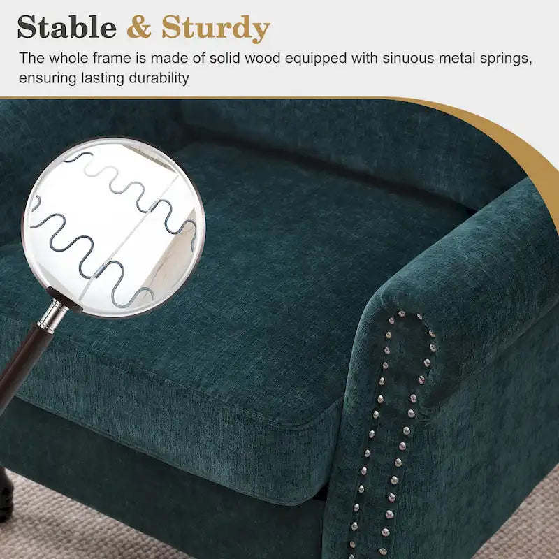 Fauteuil moderne rembourré avec clous décoratifs et pieds en bois