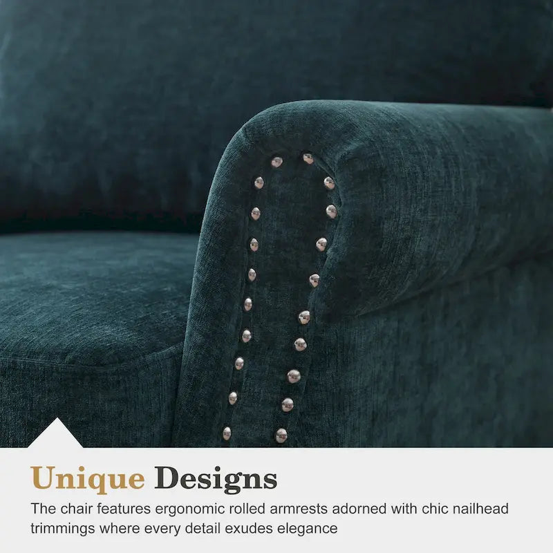 Fauteuil moderne rembourré avec clous décoratifs et pieds en bois