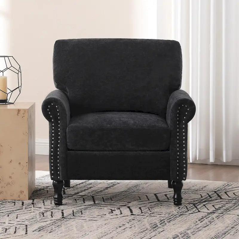 Fauteuil moderne rembourré avec clous décoratifs et pieds en bois