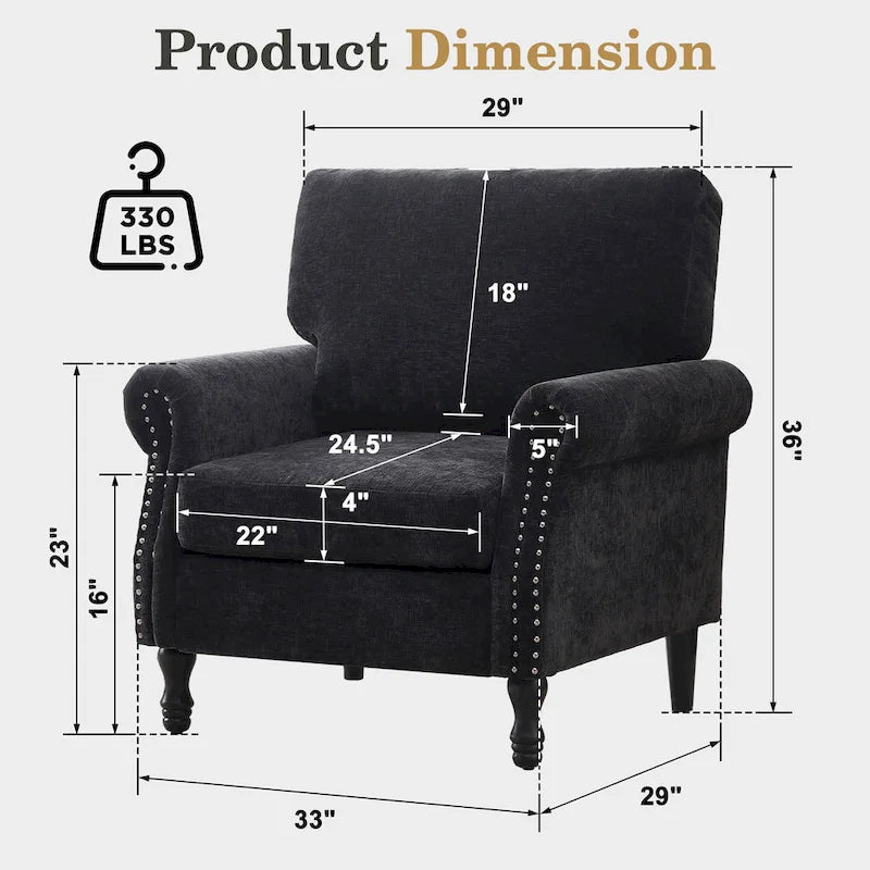 Fauteuil moderne rembourré avec clous décoratifs et pieds en bois