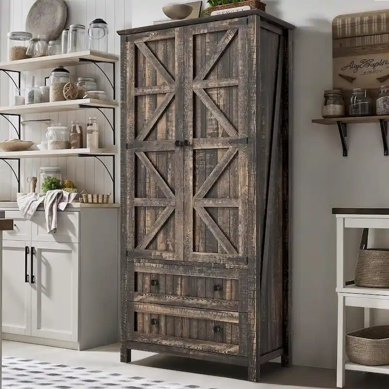 64 Armoire de cuisine haute avec 2 tiroirs et portes