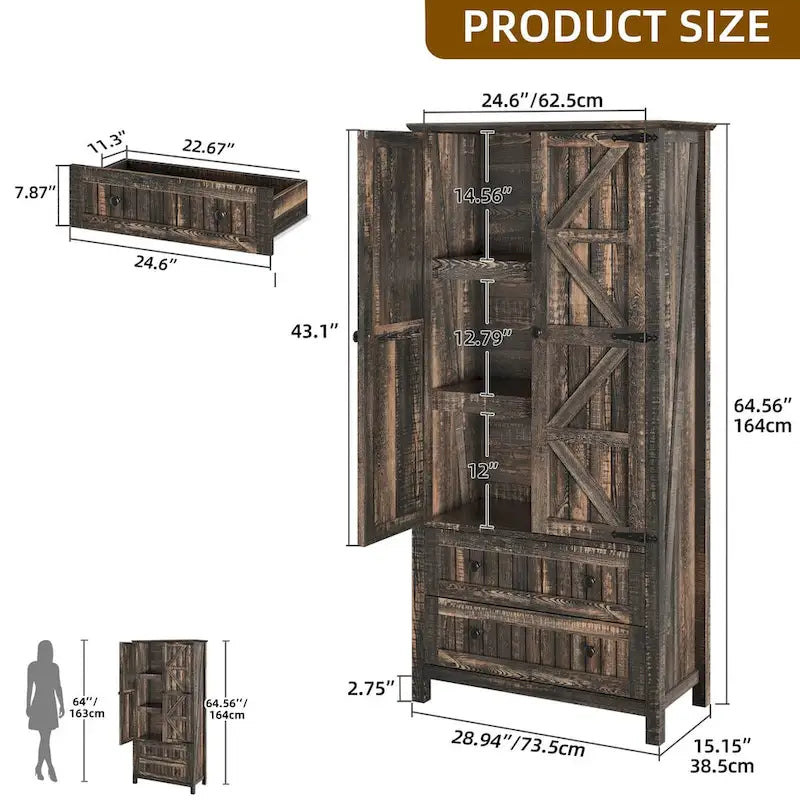 64 Armoire de cuisine haute avec 2 tiroirs et portes