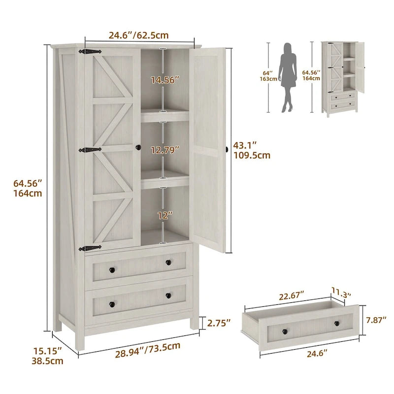 64 Armoire de cuisine haute avec 2 tiroirs et portes