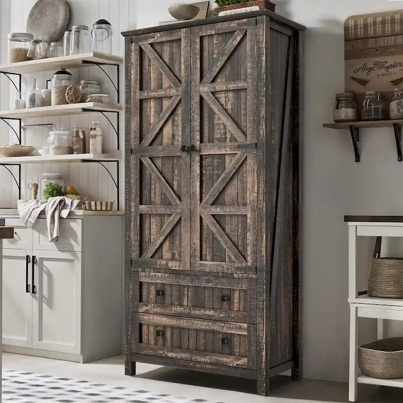 64 Armoire de cuisine haute avec 2 tiroirs et portes