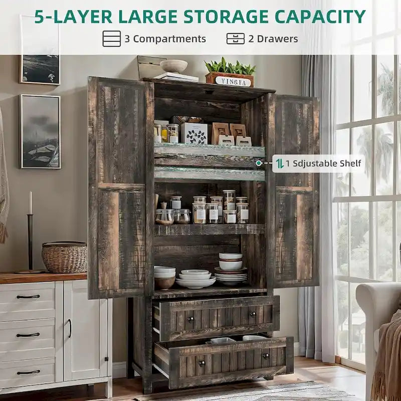 64 Armoire de cuisine haute avec 2 tiroirs et portes