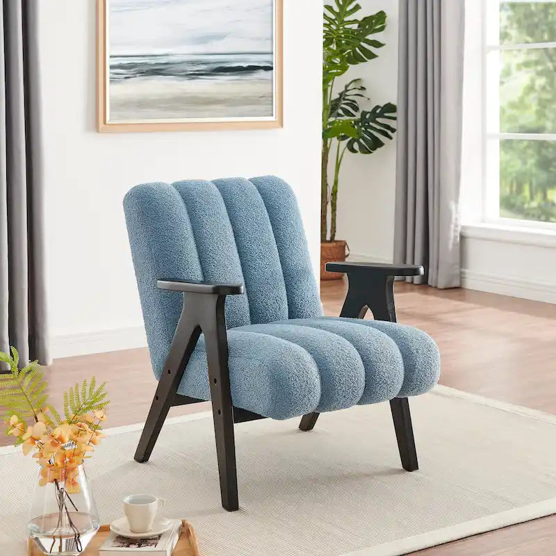 Fauteuil d'appoint Rella en tissu Sherpa moderne avec cadre en bois Espresso