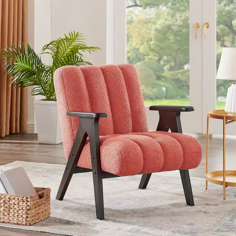 Fauteuil d'appoint Rella en tissu Sherpa moderne avec cadre en bois Espresso