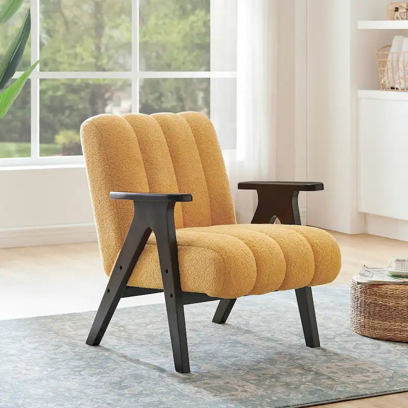 Fauteuil d'appoint Rella en tissu Sherpa moderne avec cadre en bois Espresso