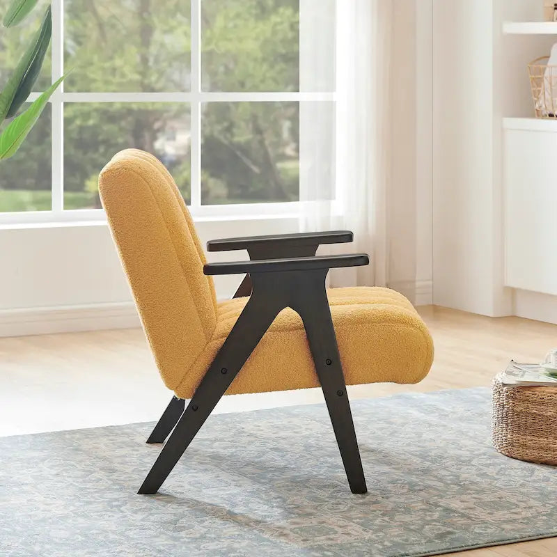 Fauteuil d'appoint Rella en tissu Sherpa moderne avec cadre en bois Espresso