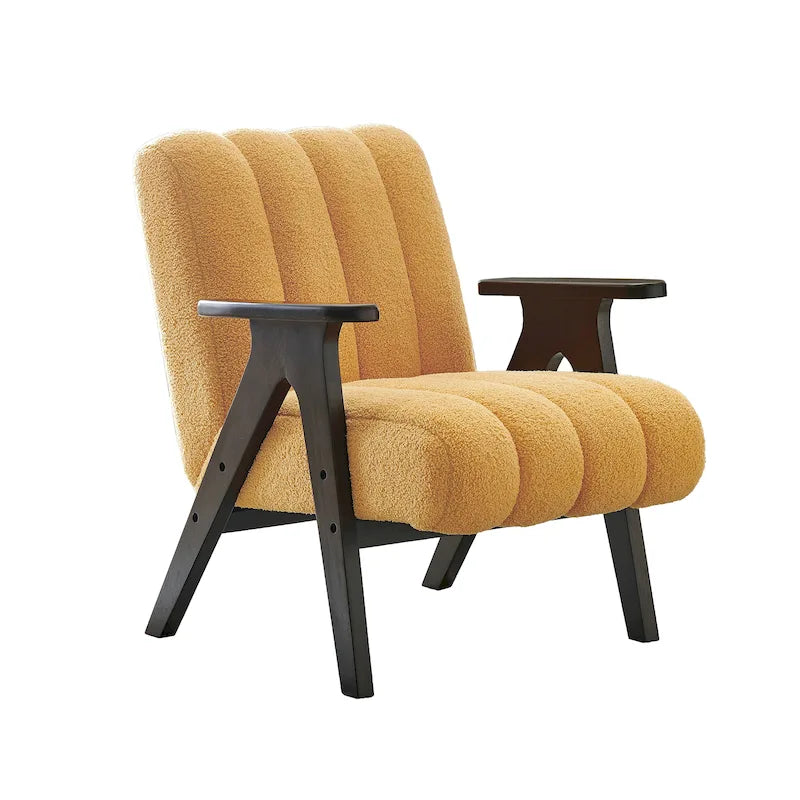 Fauteuil d'appoint Rella en tissu Sherpa moderne avec cadre en bois Espresso