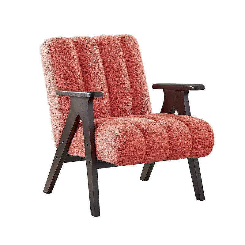 Fauteuil d'appoint Rella en tissu Sherpa moderne avec cadre en bois Espresso